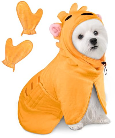 Bibykivn Peignoir pour Chien en Microfibre, Serviette Chien Peignoir pour Chien,Manteau de Séchage Rapide Absorbant avec Scratch Réglable Pyjama, pour Animaux de Compagnie et Chats (Lion, S)
