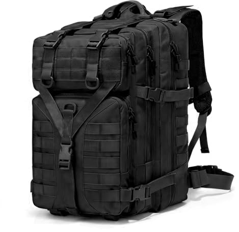 GKXLH Tactical Backpack - 45L Military Tactical Backpack for Men Women, 900D Oxford Fabric Tactical Army Bug Out Bag Rucksack Daypack, Tactical Bag for Hiking, Fishing, Camping (Black 45L)