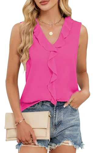 ROFUSSO Canottiere da Donna Camicette Senza Maniche con Collo a V Canotta Estiva Elegante Camicia da Business di Tendenza(Rosso,XL)