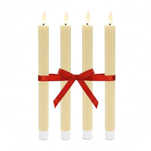 Relaxdays Candele a LED a Stelo, Set da 4, Fiamma tremolante, Cera Vera, Senza Fiamma, Beige, 25x2 cm