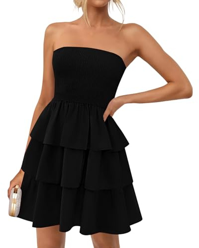 Robe Bustier Femme sans Bretelles À Volants Superposés en Tissu Léger Coupe Courte pour Été Printemps
