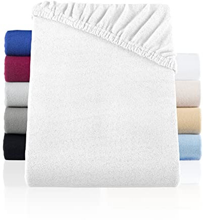 BaSaTex Winter Thermo Fleece Spannbettlaken für Wasserbetten und Boxspringbetten - wärmendes plüsch Spannbetttuch - Flauschiges Bettlaken | Größe: 200x220 cm Steg: 40 cm | Farbe: Weiss