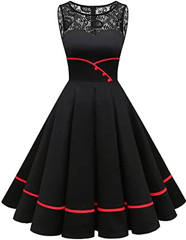 Bbonlinedress Schwarzes Kleid Damen Sommerkleid Festliche Kleider Jugendweihe Kleider Abendkleider elegant Spitzenkleid Rockabilly Kleider Konfirmationskleider Black 2XL