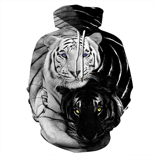 FANSU Unisex Hoodie Sweatshirts for Men Women, 3D Creative Fashion Lion Tiger Printed Long Sleeve Adult Hooded Drawstring Pullover with Pockets,Tracksuits Tops (S/M,Tai Chi Lion)