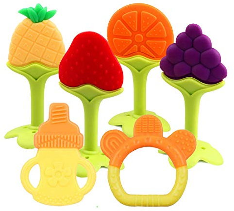 Baby Teething Toys 6 Packs BPA Free Silicone Baby Teethers, Freezer Safe Organic Infant Teething Toys Soft & Textured for Natural Brain Development