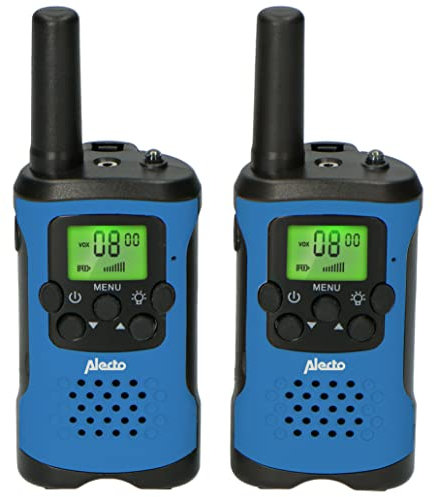Alecto FR-115 Set von Zwei Walkie Talkies für Kinder - Walki Talki mit Reichweite bis zu 7 Kilometer - 8 Kanäle - Integrierte Taschenlampe - Beleuchtetes Display - Blau/Schwarz