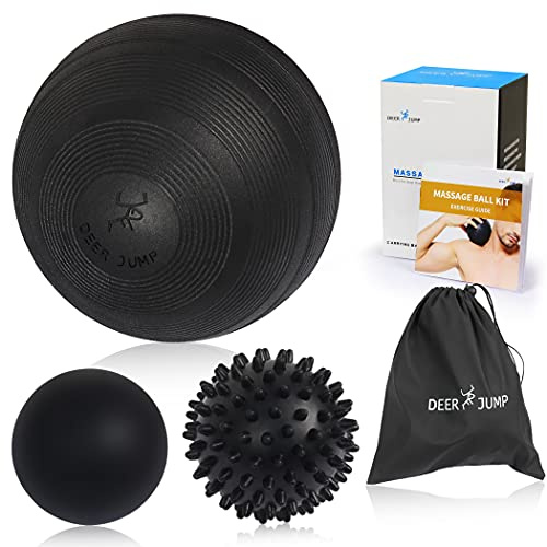 Massage Ball Kit for Myofascial Release, Trigger Point Therapy & Deep Tissue Massage-Set of 3-5inch Large Foam Ball, Spiky Ball, Lacrosse Ball-Carrying Bag & Exercise Guide Included