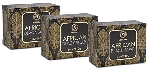 Jabón Negro Africano 3x140g - Hidratante - Nutritivo - Jabón Negro Africano 100% Crudo Natural con Manteca de Karité & Aceite de Coco para Todos los Tipos de Piel - Ingredientes Naturales