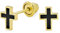 Winzige Minimalistische Religiöse Christliche 3D Mini Kreuz Ohrstecker Für Frauen Teen Schwarz Emaille Echt 14K Gelbgold Sicherheit Zurückschrauben