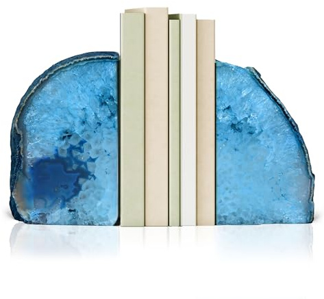 Bookends, Agate Bookends, Handcrafted Brazilian Stone Bookends for Unique and Crystal Energetic Decoration, Perfect for Gifts, One Pair of Teal Bookends Size 2-3 lbs