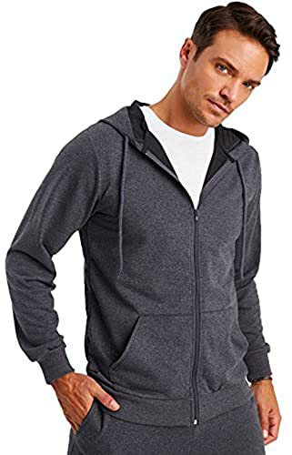 Björn Swensen Kapuzenpullover Herren Sweatjacke mit Kapuze Zip Hoodie Männer Kapuzenjacke dünne Jacke übergangsjacke BS2001 Dunkel Grau Large