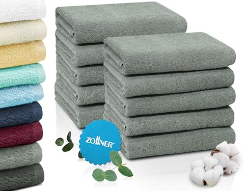 ZOLLNER 10er Set Handtücher in 50x100 cm - saugstarke und weiche Duschtücher in hellgrau - mit praktischem Aufhänger - waschbar bis 60°C - Baumwolle - Hotelqualität
