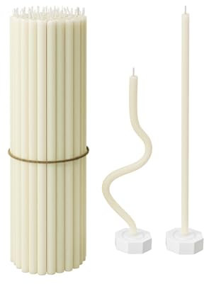 BlueBee Beeswax Candles 40pcs Honey Scented Candle Sticks - Tall Thin Taper Candles Dripless Smokeless - Natural BeesWax Candles for Birthday, Church, Halloween, Christmas(40+2 candle holders, White)