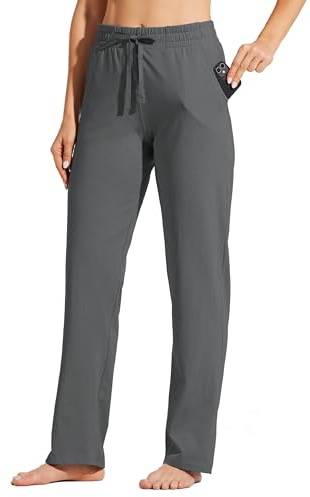 WILLIT Pantalones de chándal para mujer, de algodón, pantalones largos para el tiempo libre, pantalones de deporte, yoga, pierna recta, deporte, lounge, pantalones de chándal con cordón con bolsillos