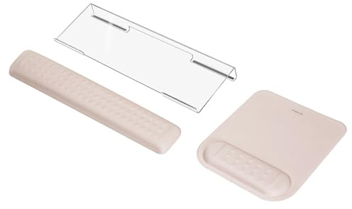 MOSISO Computer Keyboard Stand&Wrist Rest Support for Keyboard &Mouse Pad Set, Ergonomic Massage Wrist Rest Set, Easy Typing Working Acrylic Clear Stand for Office Home, Apricot
