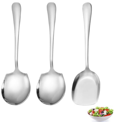 3 Pezzi Grandi Cucchiai Acciaio Inox, Cucchiaio da Buffet Cucchiaini Lunghi, Server per Buffet in Acciaio Inox, Cucchiai da Tavola, Grandi Cucchiaio da Portata per Casa, Banchetto, Ristorante Hotel