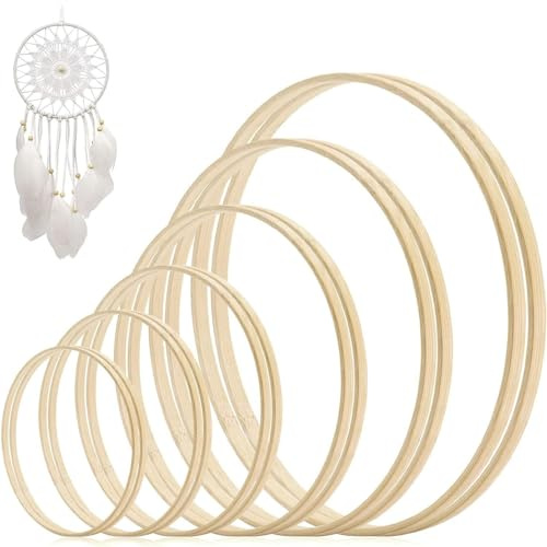 Basicon 12 Stück 6 Größen Bambus Blumenkranz, Traumfänger Ringe Holzringe zum Basteln Makramee Ringe zum Basteln Aufhängen Traumfänger DIY Floral Hoop Wandbehang Handwerk Floristik Hochzeitskranz