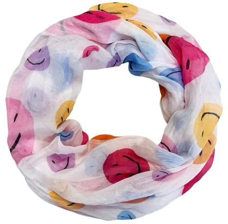 Jeamis Écharpe en soie Smiley dégradé de couleur printemps écharpe ronde unisexe été automne écharpe légère étole soie visage souriant, rose et orange, 160 x 48 cm