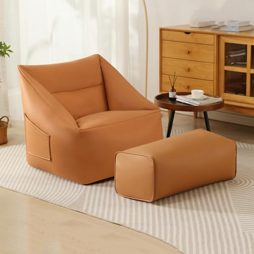 Fodera per poltrona a sacco (senza imbottitura), impermeabile, in microfibra e pelle, con imbottitura in schiuma, colore: arancione
