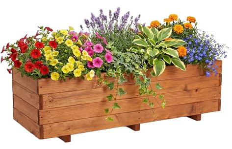 IvoQ Fioriera in legno 120 x 40 x 32 cm, in legno massiccio di abete FSC, resistente alle intemperie e durevole, con tasca interna inclusa, ideale per balconi, terrazze e giardini, fiori, erbe e