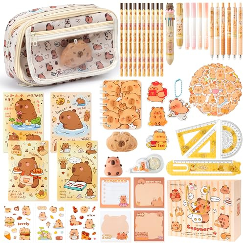 E1mity Capybara Stationery Set, Cute Animal Pencil Case with Gift Bag | Large Capacity Capybara Students School Office Home Supplies Back to School Birthday Gift for Boys Girls Kids