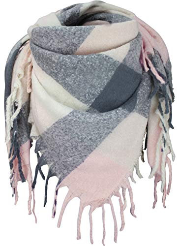 PiriModa - Sciarpa a quadri XXL, 140 x 140 cm M1 grigio/rosa/crema. XXL