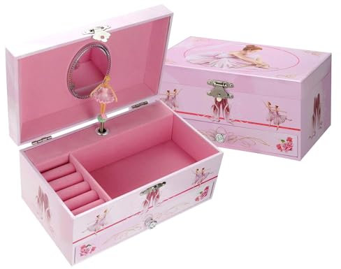 TAOPU Classical Ballerina Musical Jewelry Box with Drawer and Dancing Ballerina,Girls Gifts for Kids Jewel Storage, Girls Music Box for Kids Ages 3-12 Gift