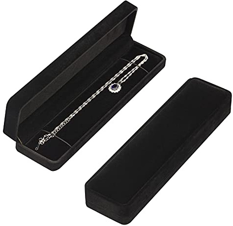 LETURE 2 Pieces Long Velvet Jewelry Chain Necklace Gift Box Set, Bracelet Storage Case, Jewellry Display Box for Wedding, Engagement,Proposal, Birthday and Anniversary (Black)