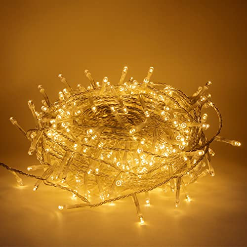 Luccika Catena Luminosa LED 31V con 8 Effetti di Luce, Luci Natalizie per Albero di Natale e Esterno IP44, Cavo Trasparente (Bianco Caldo, 5M 100LED)