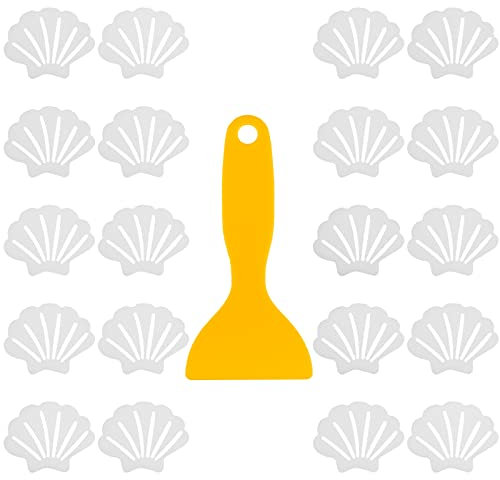 Pinenuts Non Slip Bathtub Stickers, 20 Pcs Transparent Safety Shell Shape Safety Treads Adhesive Sticker with Premium Scraper, Non-Abrasive Textured Bath Stickers for Bathroom Shower Floor Stairs