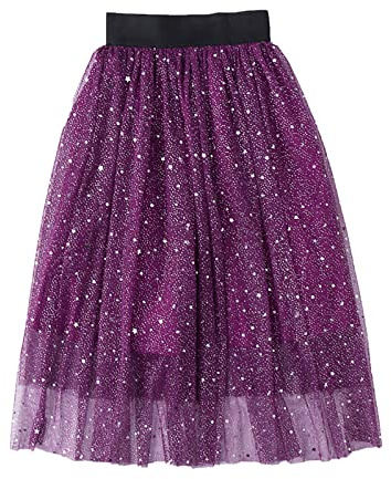 Verve Jelly Kids Baby Girl Starry Sky Print Tutu Tulle Skirt Sweet Layered Mesh Midi Fairy Skirts with Lined 120 Sauce Purple 5-6 Years