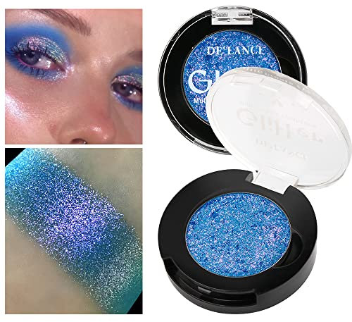 Afflano Holographischer Lidschatten Glitter, Farbwechsel Multichrome Silber Blau Schimmer Metallic Augen Makeup, Multidimensionales Glitzer Pigment Chamäleon Lidschatten Blaues Augen-Makeup