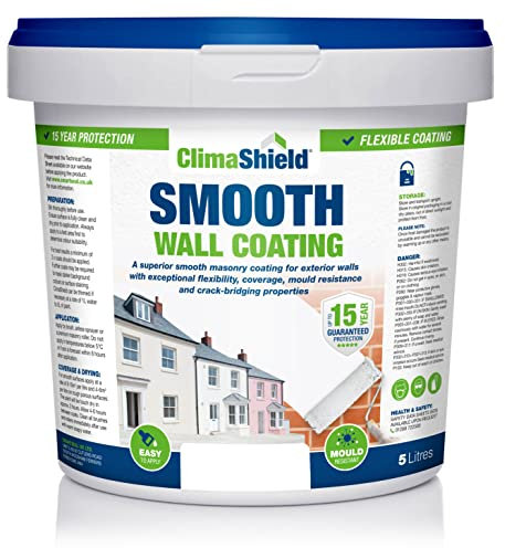 SmartSeal Climashield Smooth Wall Coating - Brilliant White, 5L - Outdoor Wall Paint & Coating - Waterproofing Exterior Wall Paint, 15 Year Protection for Brick, Stone, Concrete & Rendered Walls