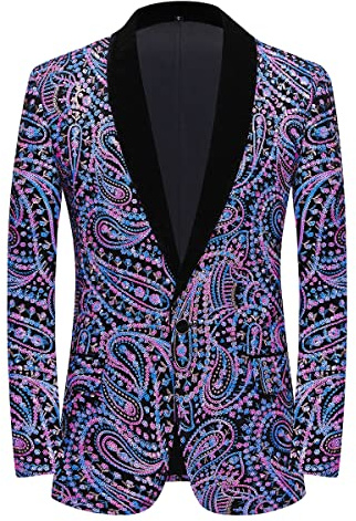 PYJTRL Men's Shiny Sequins Suit Jacket Classic Floral Suit Jacket Fashion, Suitable for Parties, Weddings, banquets, Proms,Multicolor,3XL
