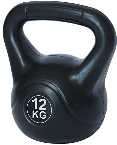 BAKAJI Kettlebell 12 Kg di Peso in PVC e Cemento per Palestra, Fitness, Riabilitazione, Esercizio, Allenamento Forza, Impugnatura Ergonomica Anti-Scivolamento, Fondo Piatto per Maggiore Stabilità
