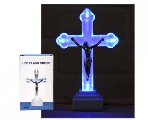Generico Cruz de luz LED blanca con batería para cementerio, luz votiva, luz crucifija, tumba