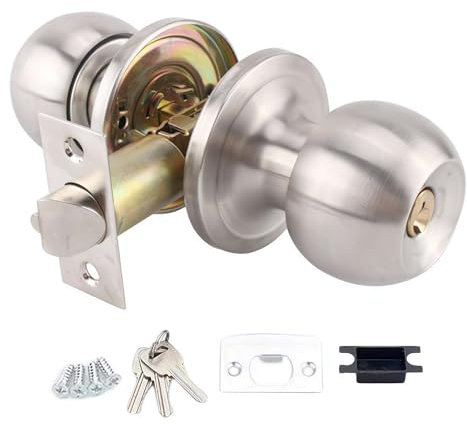 Brushed Stainless Steel Entry Door Knob Set Privacy and Passage Door Lock Kit with Three Keys for Bedroom Bathroom Home Office or Workplace