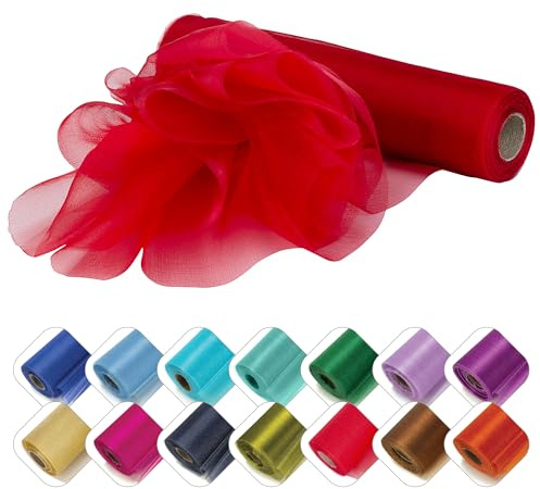 Personalize Pro 29cm x 25m Organza Sheer Fabric Roll | Elegant Decorative Cloth for Weddings, Special Events, Ribbons, Dress Accents, Chair Bows, Table Runners, Party Favors & Crafting | Red