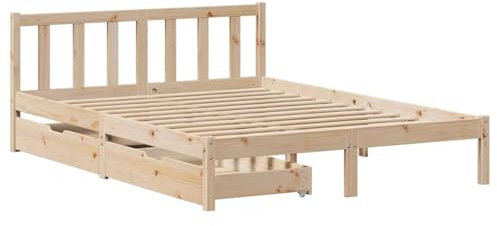 vidaXL Giroletto con Cassetti 160x200 cm in Legno Massello di Pino, Telaio Letto, Rete Letto, Arredamento Camera da Letto, Struttura Letto