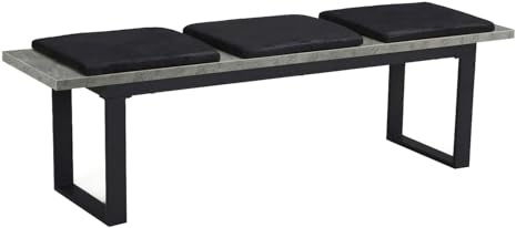 DUBI Möbel Sitzbank LEA, Esszimmerbank 160 cm mit Sitzauflagen gepolstert Holzbank für Esszimmer, Flur, Garderobe mit Metallgestell, Industrial modern Design, Beton Optik, 11301-160-BETO