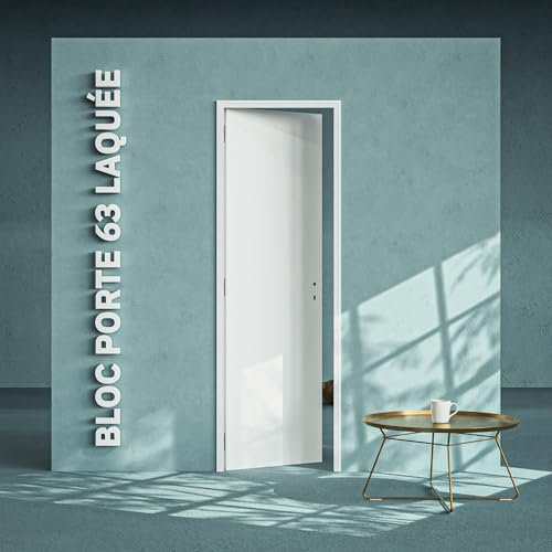 Bloc-Porte Blanc Laqué Plane H. 204 x l. 63 cm - Poussant Gauche