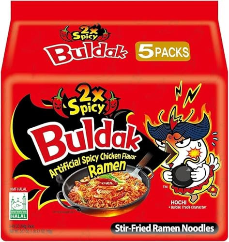 Buldak 2X Spicy Hot Chicken Flavour Ramen Noodles - 140g (Pack of 5) | Double The Heat, Double The Challenge! | Authentic Korean Flavour