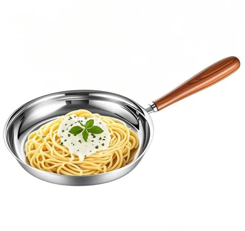 TAMUME Sartén de acero inoxidable 316 con mango de madera, 17 cm, tamaño mediano para saltear verduras