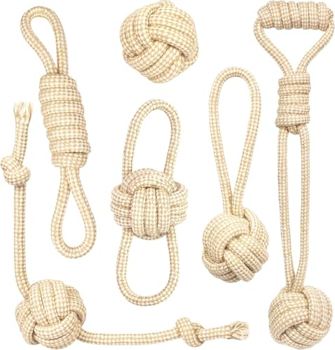Mythonic 6-Pack Heavy-Duty Rope Dog Toys – Natural Cotton Tug & Training Set for Interactive Play, Durable Toys for Small, Medium & Large Dogs (6 Pack)