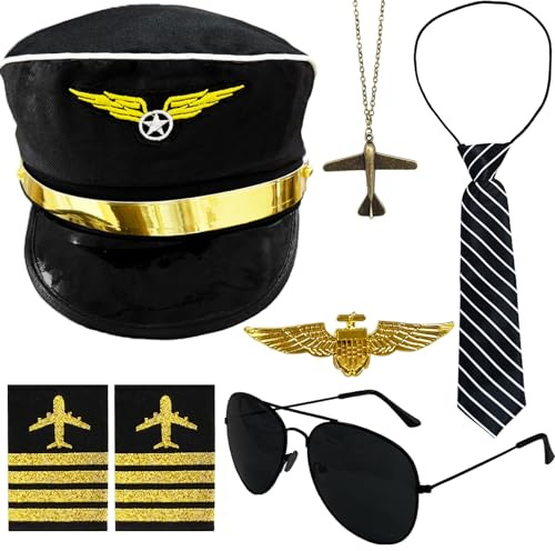 6 Pcs Airline Pilot Captain Costume Accessories for Halloween Cosplay Party