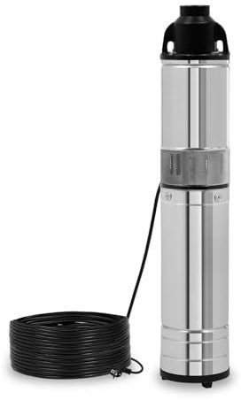 EBERTH 4 Tiefbrunnenpumpe Brunnenpumpe aus rostfreiem Edelstahl, Elektrisch 750W, Durchmesser 4 Zoll (10cm), Anschlussgewinde 1 1/4 Zoll, Stromkabel 15m, Arbeitstiefe max. 15m, mit Schmutzsieb
