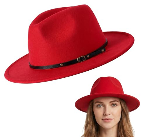 ASTRQLE Unisex Wide Brim Fedora Hat with Belt Buckle Adjustable Classic Panama Church Hat for Women Men
