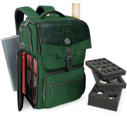 ENHANCE Collector's Edition DnD Sac à Dos, RPG DM Sac Donjons et Dragons - Peut Contenir 6 à 8 Livres, Un Ordinateur Portable de 18 Pouces, Des Figurines, Une Sangle Pour Carte (Dragon Vert)