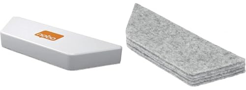 Set Nobo Cancellino PremiumMagnetico per Lavagna Bianca, Per Superfici Cancellabili a Secco, Bianco, 1905325 + 10x Ricambi per Cancellino per Lavagna Bianca, 1905326