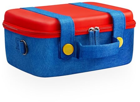 Pochette Switch 2 Tout-en-Un Mignon Compatible avec Nintendo Switch 2, Housse de Transport de Voyage Rigide et Portable Étui pour Console Switch2, Manette Pro, Dock et Accessoires, Rouge Bleu Grande